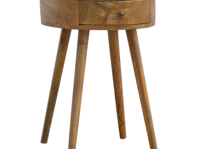 22" Natural Solid Wood Round One Drawer Nightstand