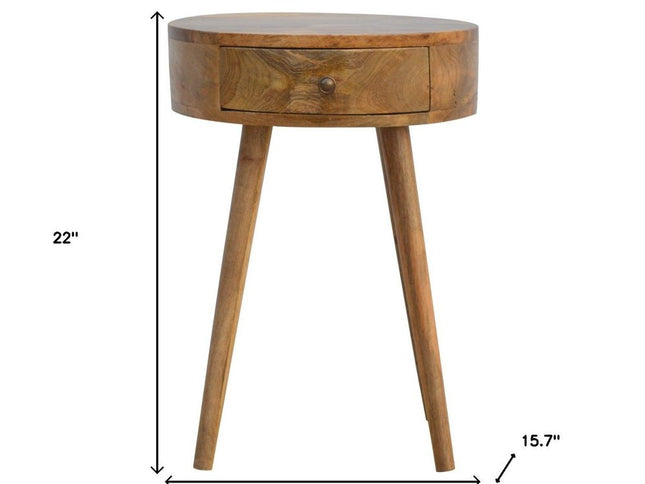 22" Natural Solid Wood Round One Drawer Nightstand