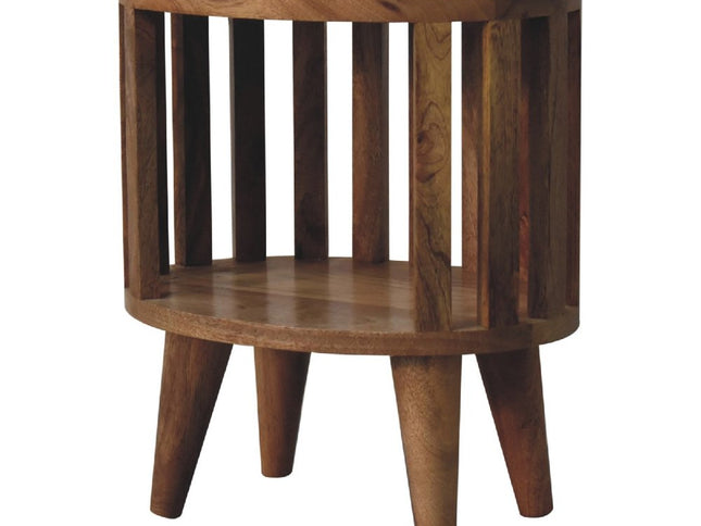16" Light Brown Solid Wood Slat Back Round Nightstand