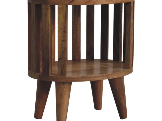 16" Light Brown Solid Wood Slat Back Round Nightstand