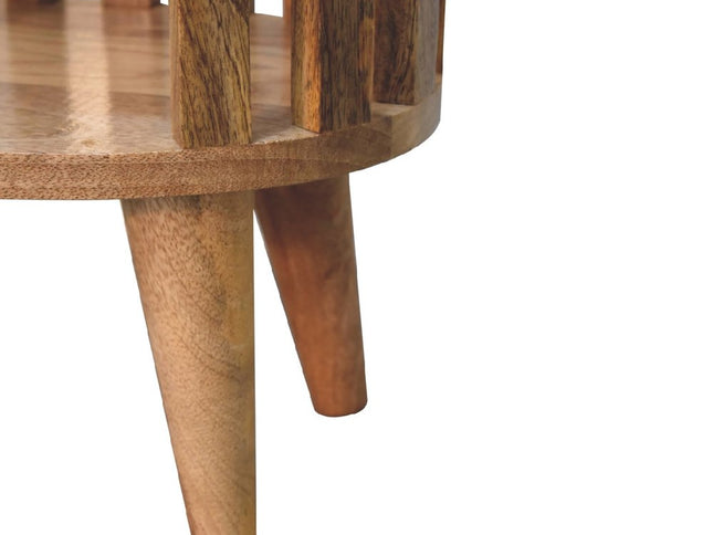 16" Light Brown Solid Wood Slat Back Round Nightstand