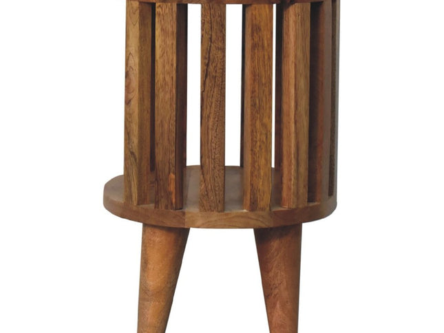 16" Light Brown Solid Wood Slat Back Round Nightstand