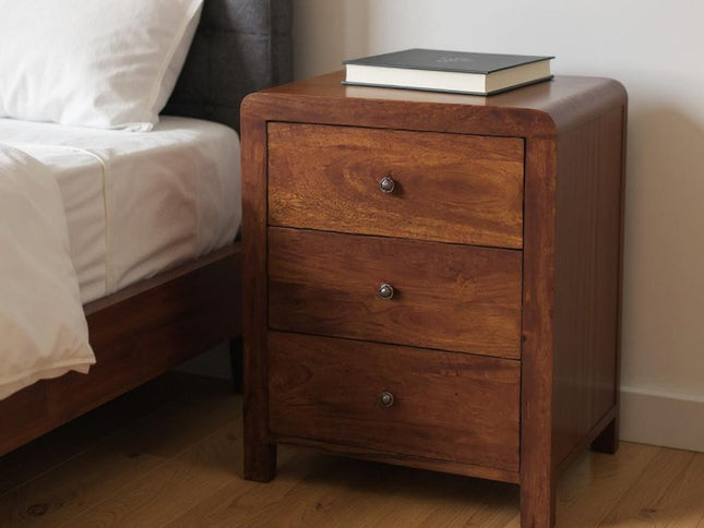 24" Chestnut Solid Wood Three Drawer Nightstand