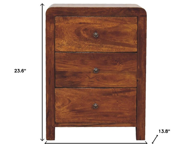 24" Chestnut Solid Wood Three Drawer Nightstand