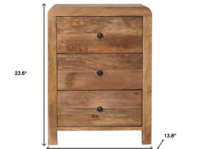 24" Oak Solid Wood Three Drawer Nightstand
