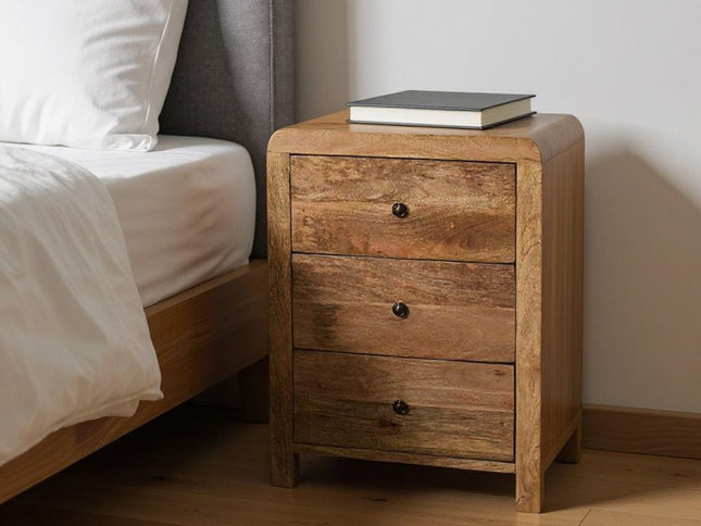 24" Oak Solid Wood Three Drawer Nightstand