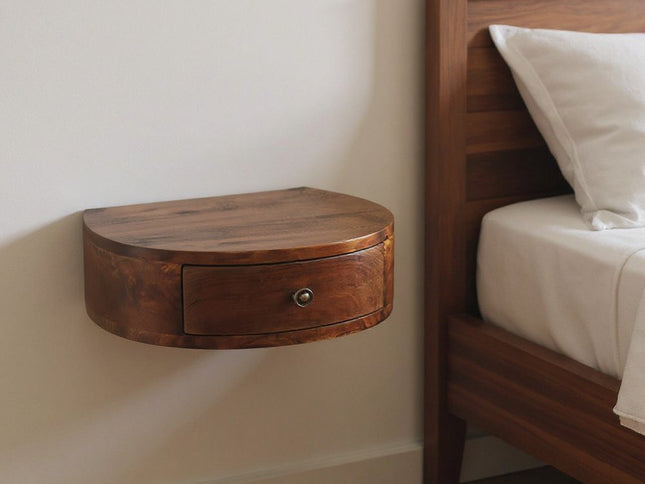 22" Brown Solid Wood One Drawer Floating Nightstand