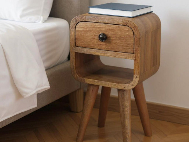 16" Oak Solid Wood Square One Drawer Nightstand