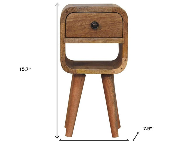 16" Oak Solid Wood Square One Drawer Nightstand