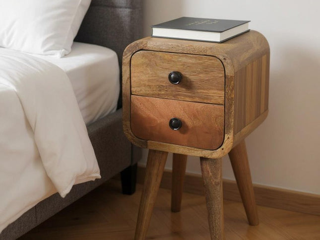 16" Oak Solid Wood Square Two Drawer Nightstand