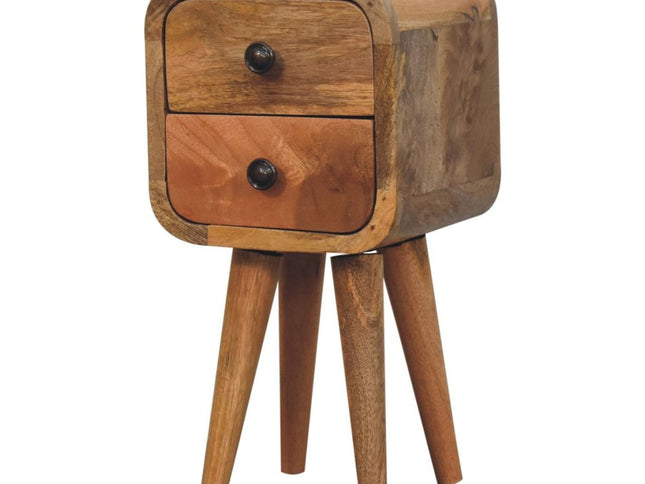 16" Oak Solid Wood Square Two Drawer Nightstand