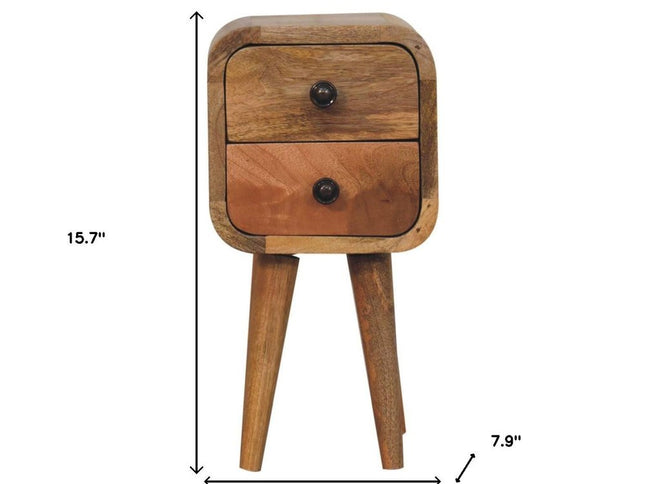 16" Oak Solid Wood Square Two Drawer Nightstand