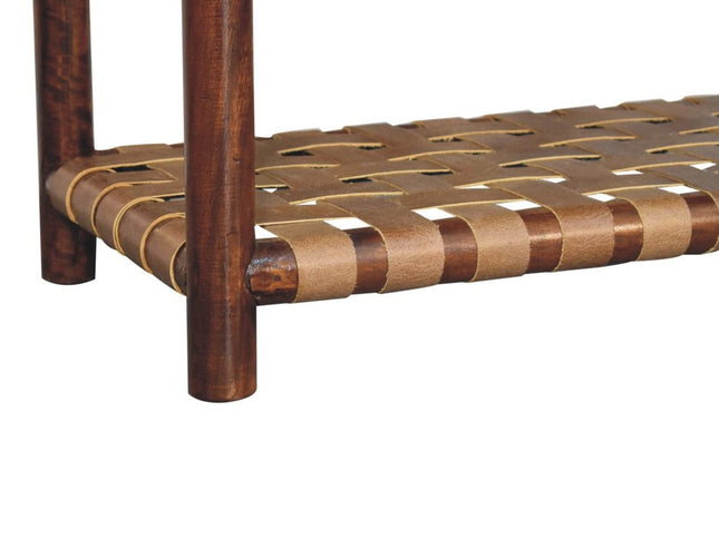 32" Brown Solid Wood Two Drawer Nightstand With Leather Shelf