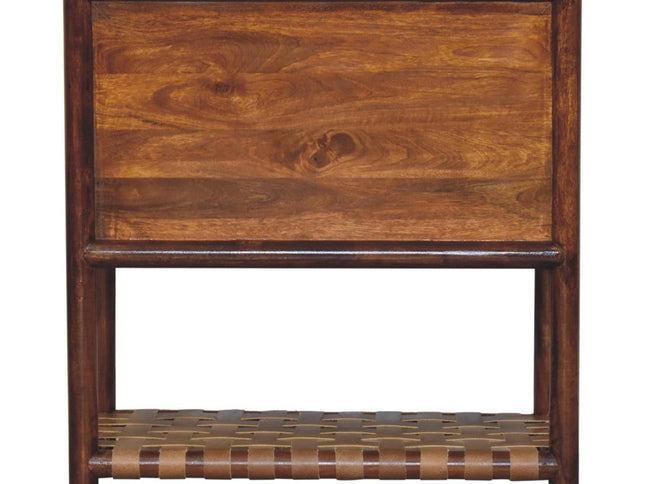 32" Brown Solid Wood Two Drawer Nightstand With Leather Shelf