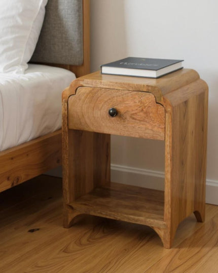 16" Oak Solid Wood One Drawer Scallop Edge Nightstand