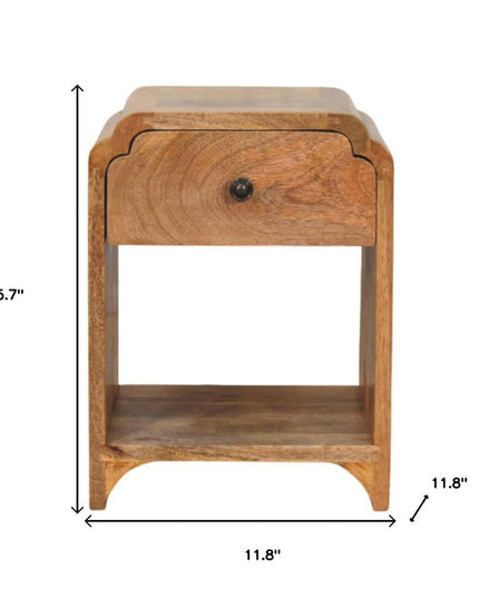 16" Oak Solid Wood One Drawer Scallop Edge Nightstand