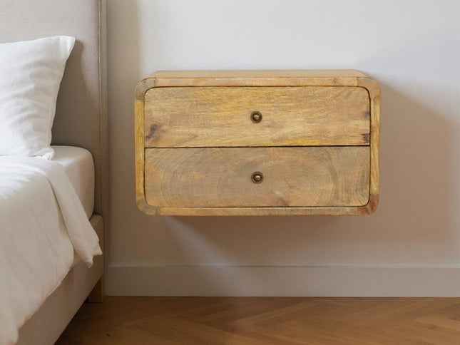 18" Oak Solid Wood Two Drawer Floating Nightstand