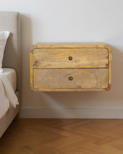 18" Oak Solid Wood Two Drawer Floating Nightstand