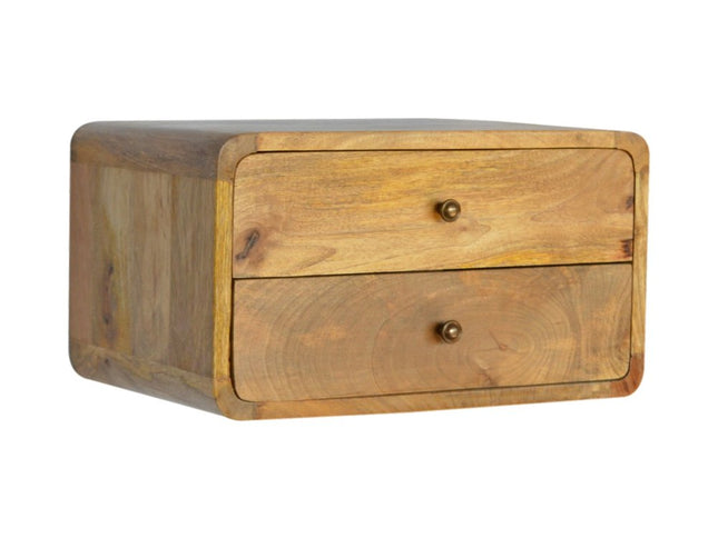 18" Oak Solid Wood Two Drawer Floating Nightstand