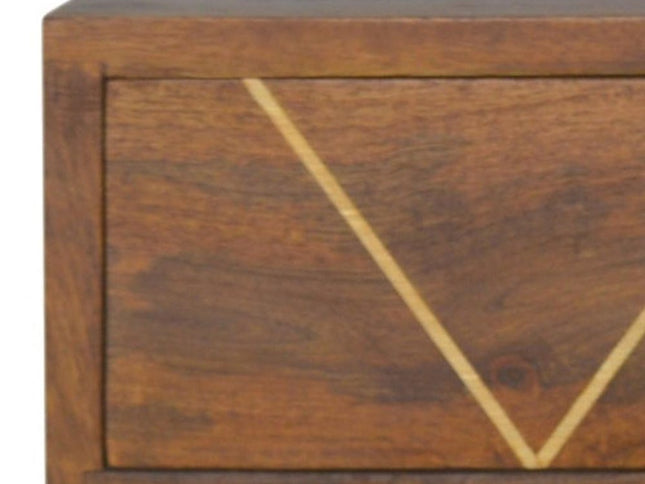 18" Brown Solid Wood Geometric Brass Inlay One Drawer Floating Nightstand