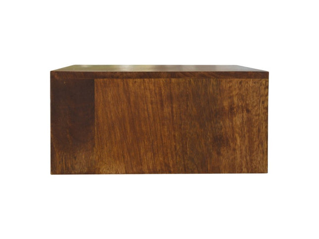 18" Brown Solid Wood Geometric Brass Inlay One Drawer Floating Nightstand