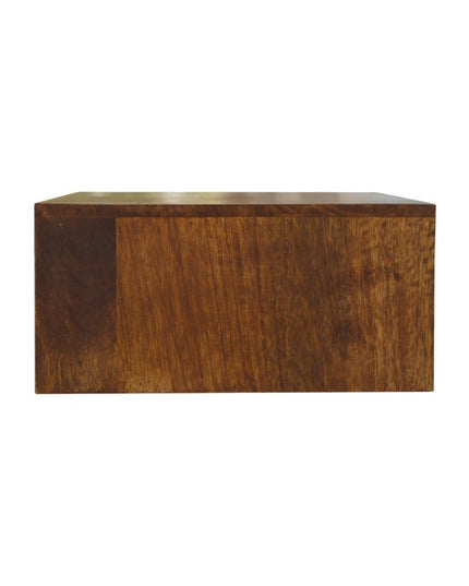 18" Brown Solid Wood Geometric Brass Inlay One Drawer Floating Nightstand