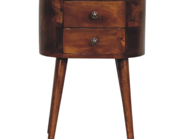 20" Brown Solid Wood Oval Distressed Two Drawer Nightstand