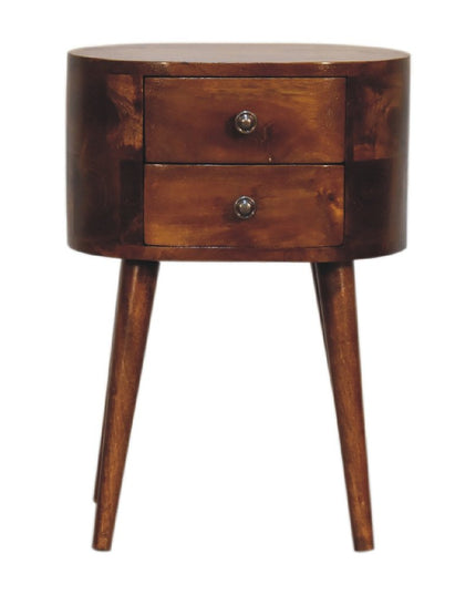 20" Brown Solid Wood Oval Distressed Two Drawer Nightstand