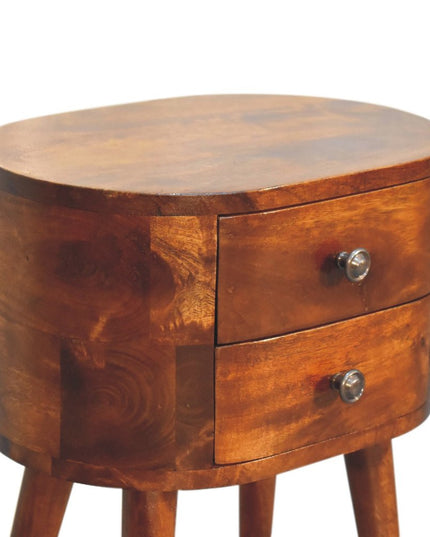 20" Brown Solid Wood Oval Distressed Two Drawer Nightstand