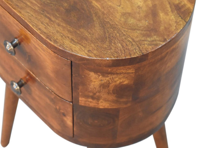 20" Brown Solid Wood Oval Distressed Two Drawer Nightstand