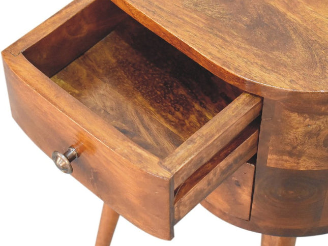 20" Brown Solid Wood Oval Distressed Two Drawer Nightstand