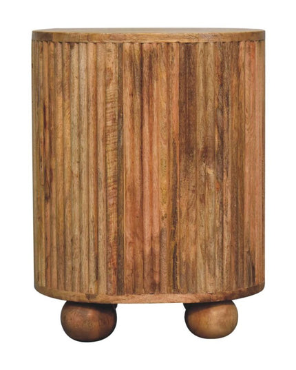 23" Natural Solid Wood Ribbed Texture Round Three Drawer Nightstand