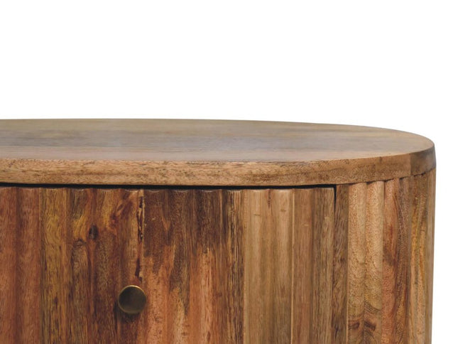 23" Natural Solid Wood Ribbed Texture Round Three Drawer Nightstand