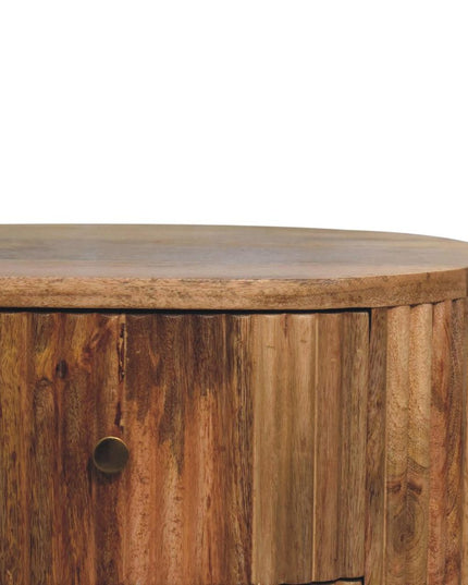 23" Natural Solid Wood Ribbed Texture Round Three Drawer Nightstand