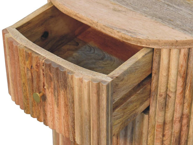 23" Natural Solid Wood Ribbed Texture Round Three Drawer Nightstand