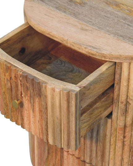 23" Natural Solid Wood Ribbed Texture Round Three Drawer Nightstand