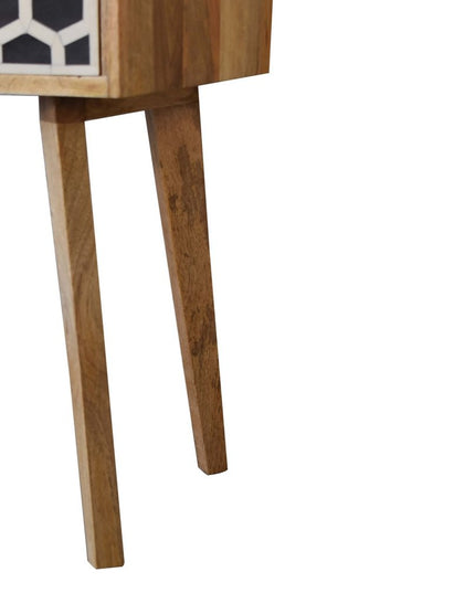 22" Black White And Brown Solid Wood Geometric Bone Inlay One Drawer Nightstand
