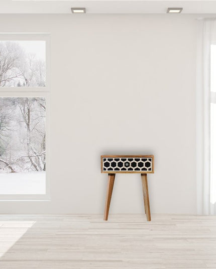 22" Black White And Brown Solid Wood Geometric Bone Inlay One Drawer Nightstand