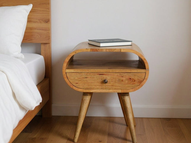 21" Natural Solid Wood Oval One Drawer Nightstand