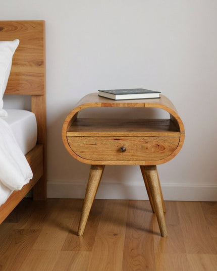 21" Natural Solid Wood Oval One Drawer Nightstand