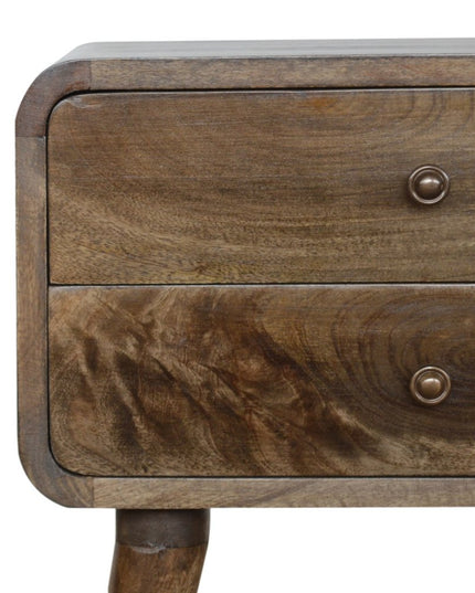 22" Natural Solid Wood Distressed Two Drawer Nightstand