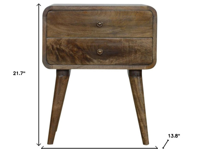 22" Natural Solid Wood Distressed Two Drawer Nightstand