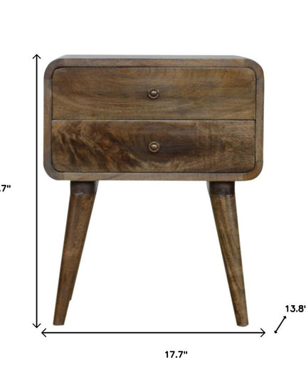 22" Natural Solid Wood Distressed Two Drawer Nightstand
