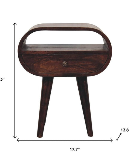 21" Walnut Solid Wood Oval One Drawer Nightstand