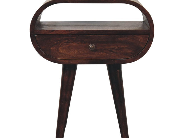 21" Walnut Solid Wood Oval One Drawer Nightstand