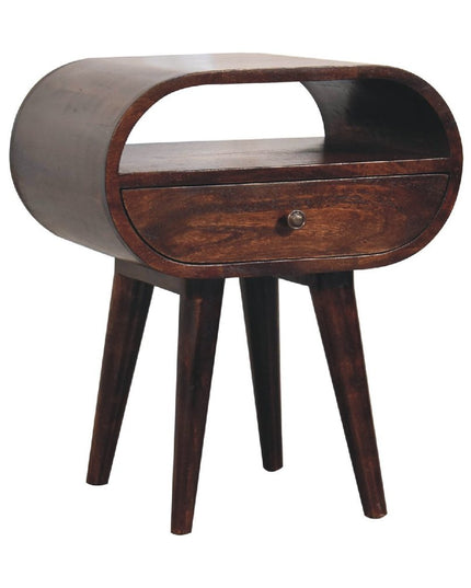 21" Walnut Solid Wood Oval One Drawer Nightstand