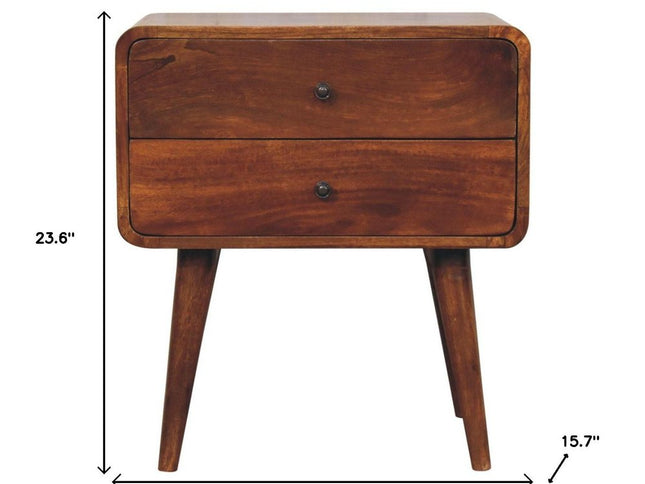 24" Chestnut Solid Wood Two Drawer Nightstand