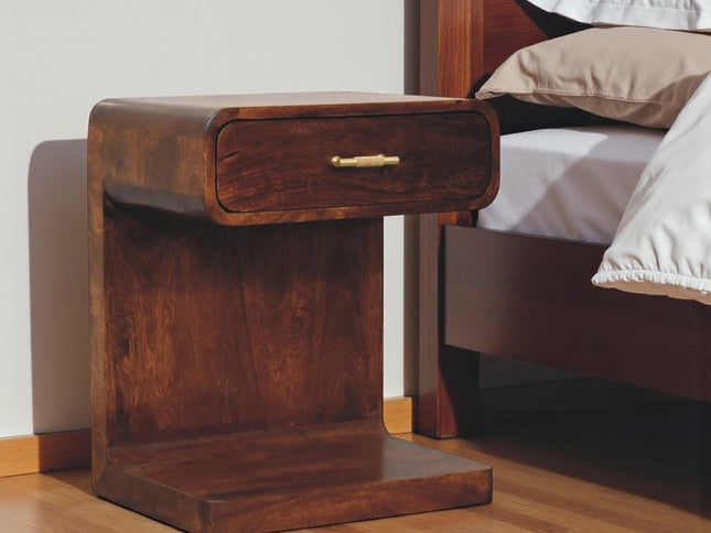 22" Chestnut Solid Wood One Drawer Nightstand With Floor Shelf