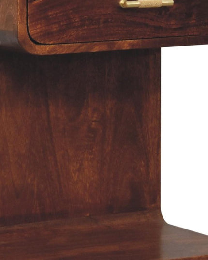 22" Chestnut Solid Wood One Drawer Nightstand With Floor Shelf