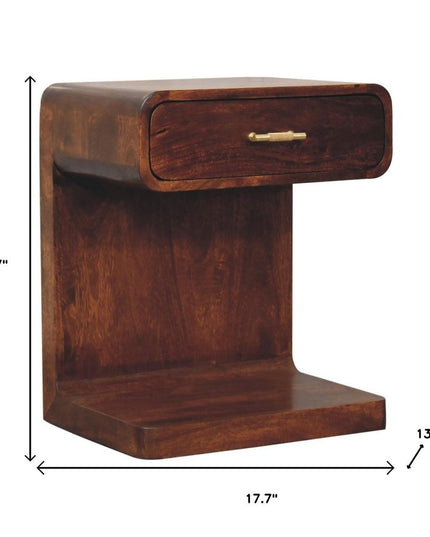 22" Chestnut Solid Wood One Drawer Nightstand With Floor Shelf
